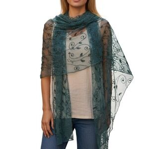 Beaded Shawl Evening Wrap Sheer Embellished Formal Occasion Party Cover Up